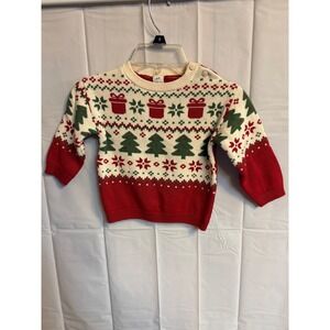 NEW H&M‎ Baby 12-18M Christmas Tree Sweater Fair Isle Knit Red Green White